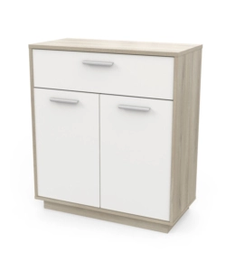 MOBILE BIANCO E QUERCIA CON 2 ANTE E  1 CASSETTO, 78X36X84 CM